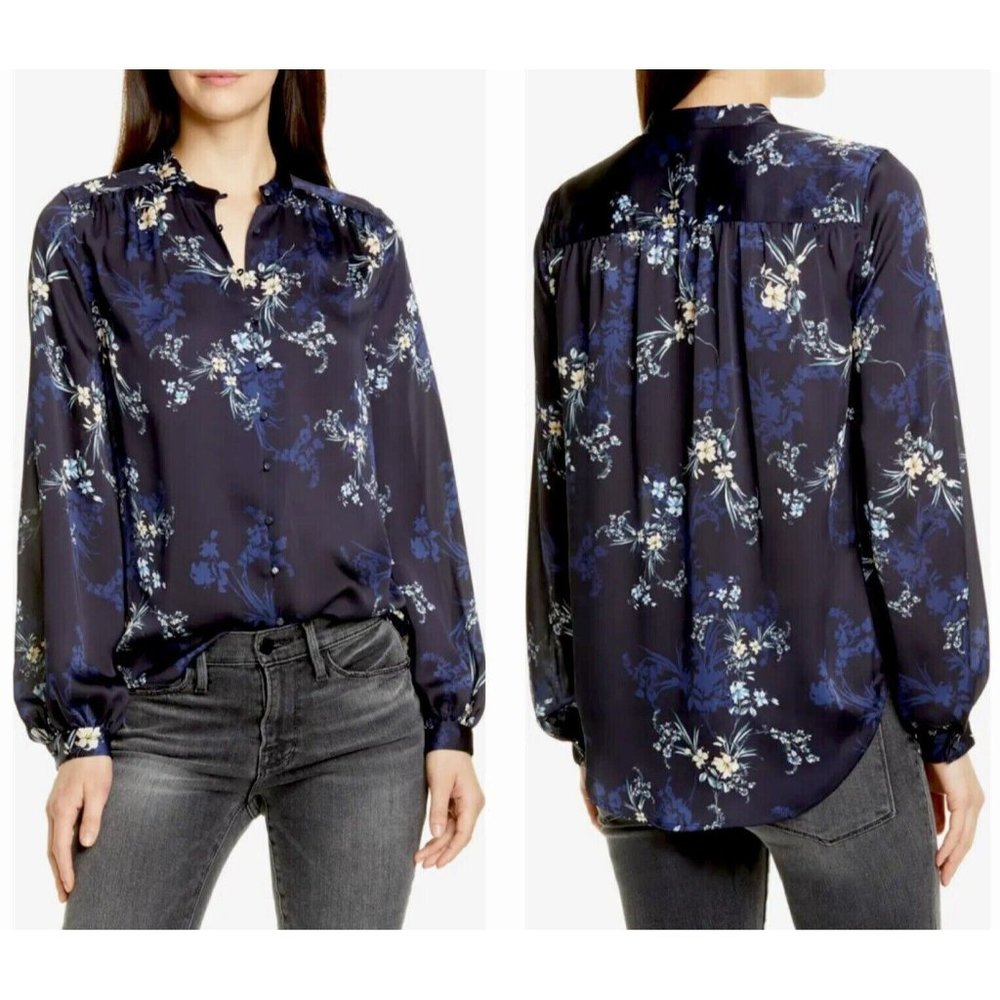 EQUIPMENT Womens M Cornelia‎ Floral Print Silky Polyester Blouse Eclipse Floral